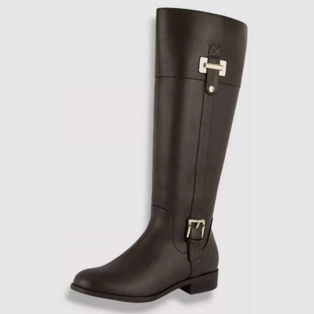 NWT Karen Scott Womens Edenn Brown Wide Calf Faux Leather Riding Boots Size 9M